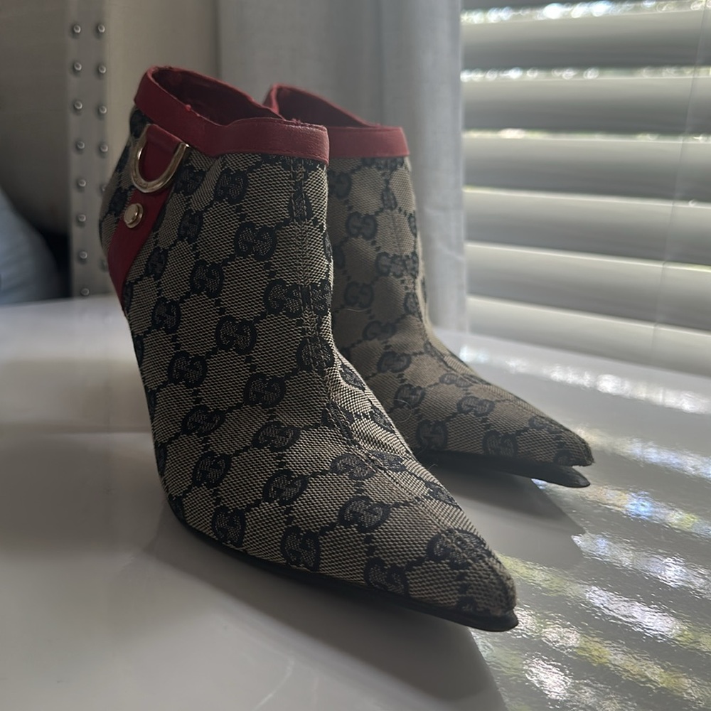 GUCCI monogram canvas leather ankle boots booties size 6.5 - Picture 7 of 11